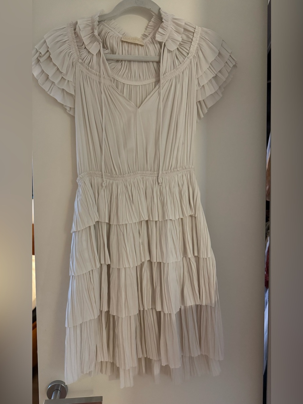 Ulla Johnson Cream Tiered Ruffle Short-Sleeve Vesna Dress Size 2